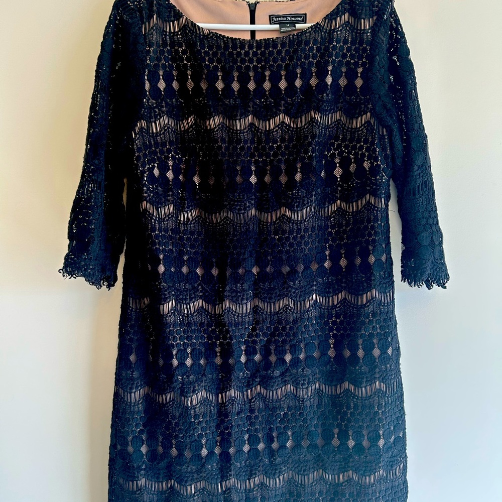 Jessica Howard Dress - size 14 - black with nude lining - Great condition